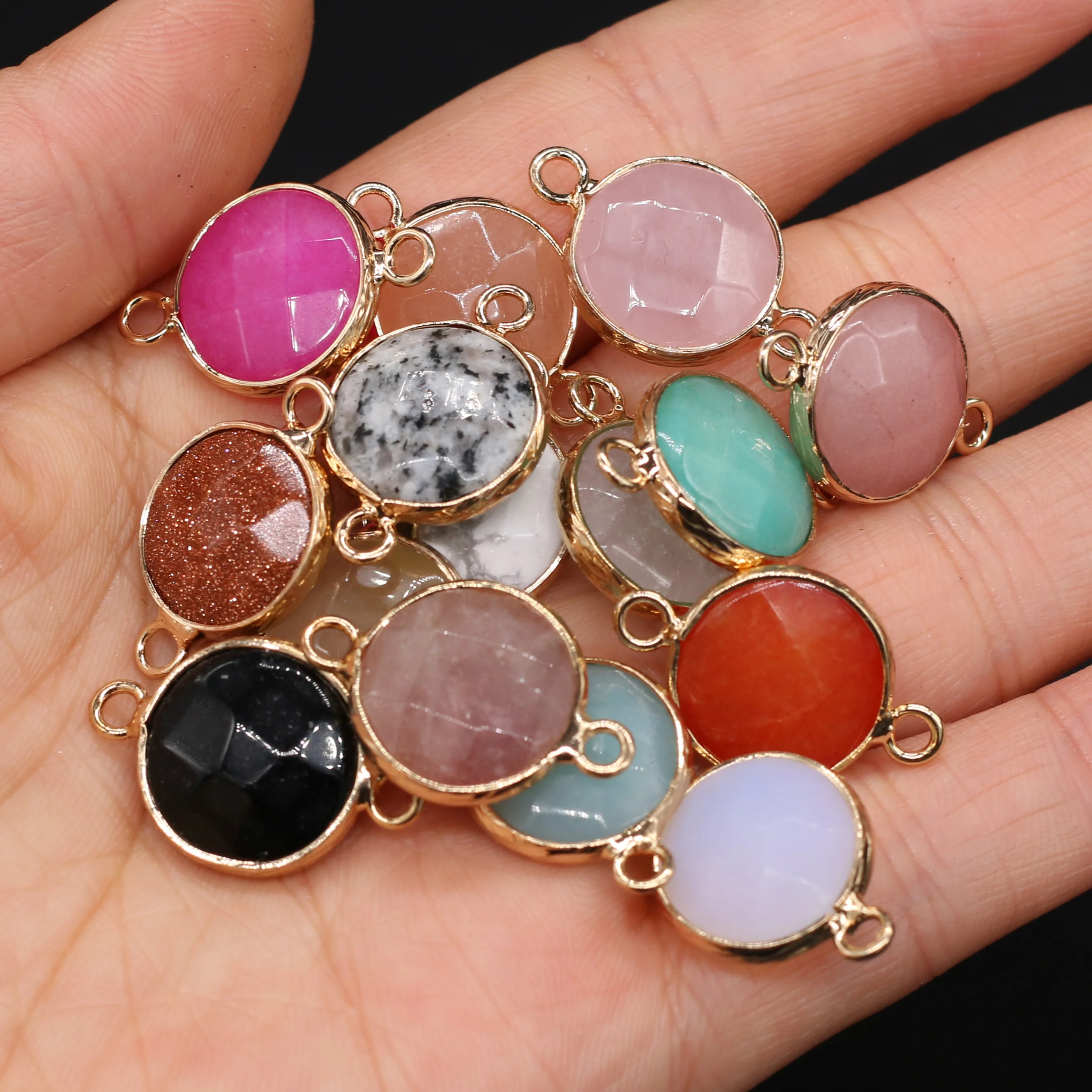 Top Trends: Natural Stone Faceted Two-hole Connector Exquisite Charms Round Pendant For Jewelry Making DIY Necklace Bracelet Accessory Shoppable Styles