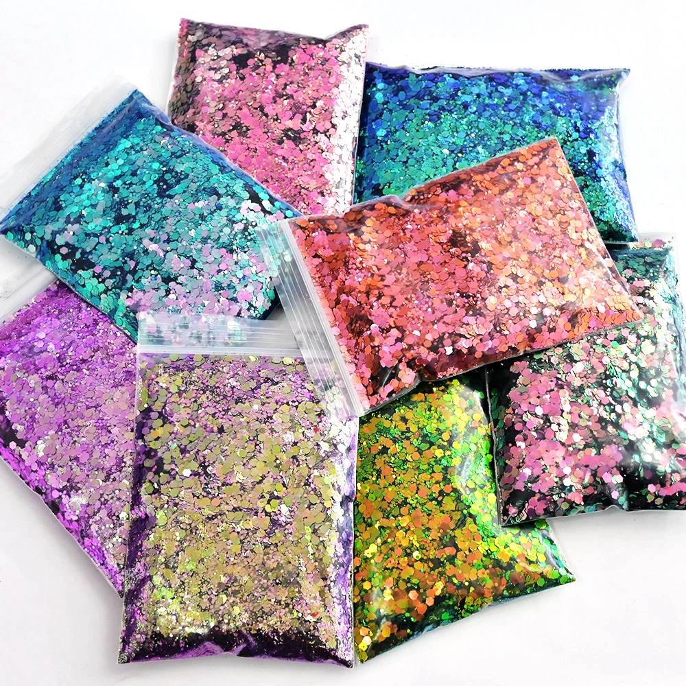 Top Trends: 50g / bag Mermaid Nail Art Glitter Mix Size Chunky-Hexagon Laser Sequins 8 Color Shiny Chameleon Manicure Flakes Decoration TG #52 Shoppable Styles