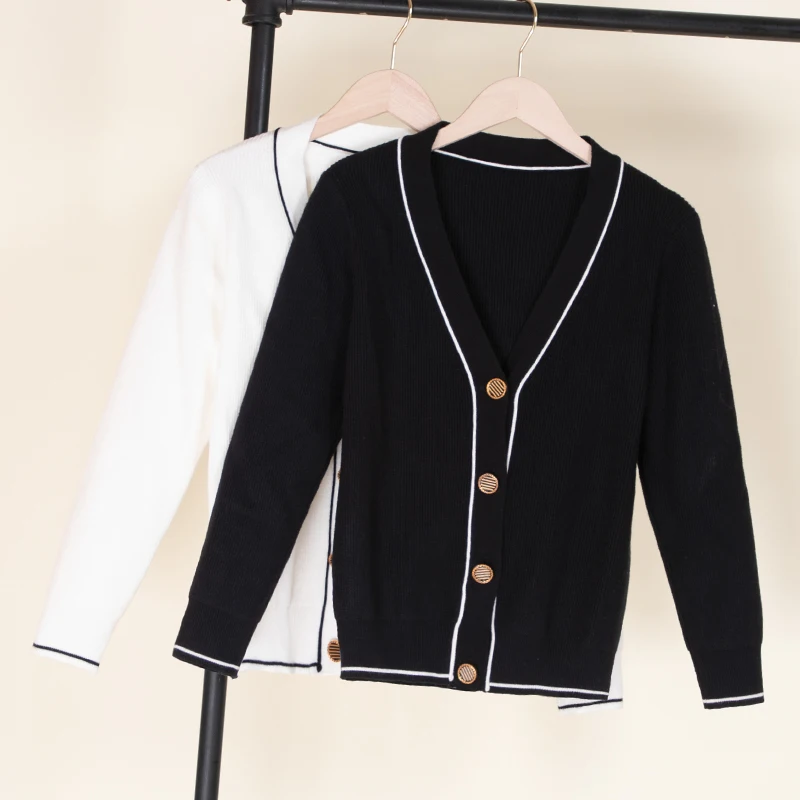 Top Trends: Tricot Knitted Ladies Sweaters Black Cardigan Female Clothing Women's Coat Spring 2024 Blouses Crochet Top Outerwear Cropped Shoppable Styles