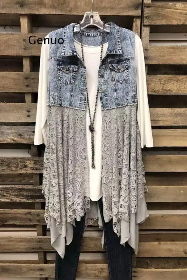 Top Trends: Ladies Jacket Spring And Summer All-Match Denim Vest Lace Hem Stitching Jean Vest Coat 2021 New Women Clothes Shoppable Styles