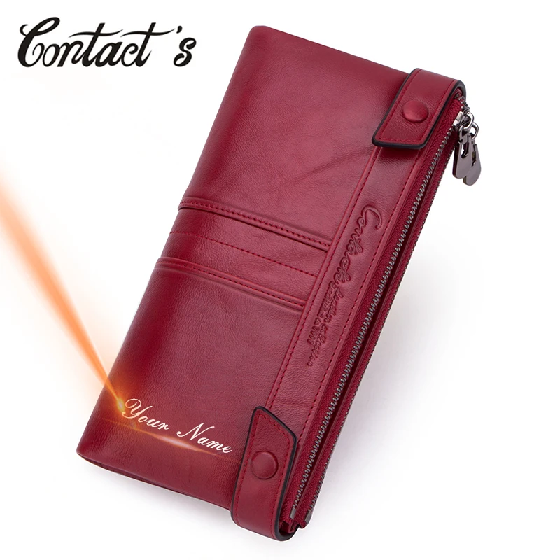 Top Trends: Contact&#039;s Fashion Long Purse Genuine Leather Women Wallet Female Wallets Clutch Zipper Phone Pocket Card Holder Carteras RFID Shoppable Styles