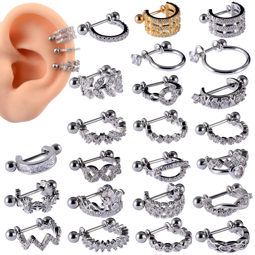 Top Trends: 1pc Ear Tragus Cartilage Ring Stainless Steel Barbell With Cz Hoop Cartilage Cuff Piercing Helix Daith Rook Lobe Earrings Shoppable Styles