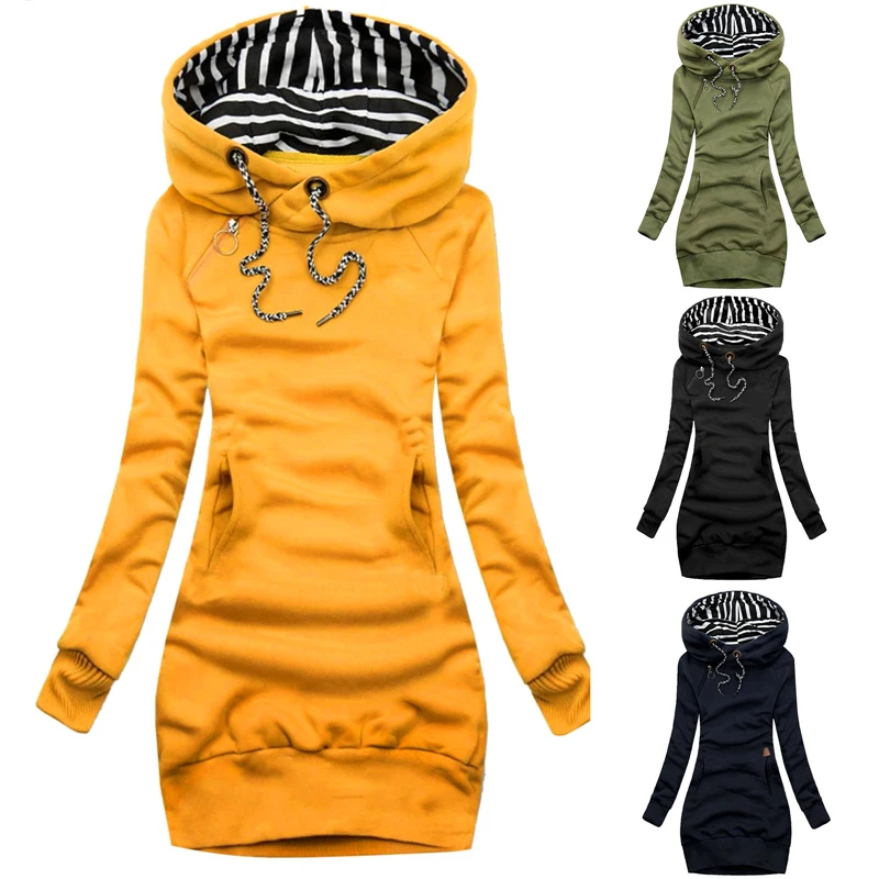 Top Trends: Fashion Women Sweatshirt Pullover Hoodies Long Sleeve Dress Hooded Striped Hooded Tops Drawstring Sweatshirts Slim Long Hoodies Shoppable Styles