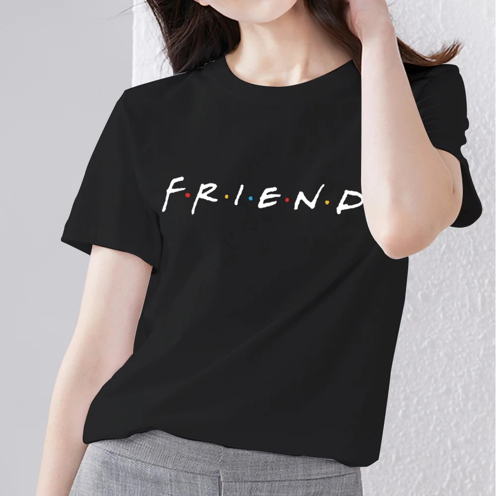 Top Trends: Simple Women's Clothing T-shirt Black Casual Slim Top Text Friend Pattern Printing Ladies Fashion Youth Round Neck Short Sleeve Shoppable Styles