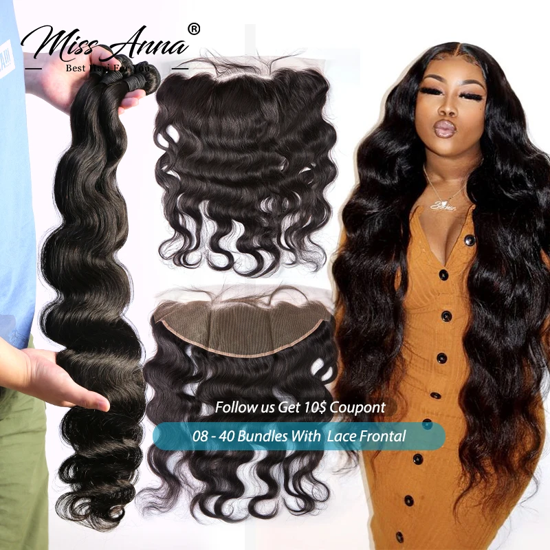 Top Trends: MissAnna 30 32 34 36 38 40 Inch Brazilian Human Hair Bundles With Frontal And Closure Body Wave Bundles With 13x4 Lace Frontal Shoppable Styles