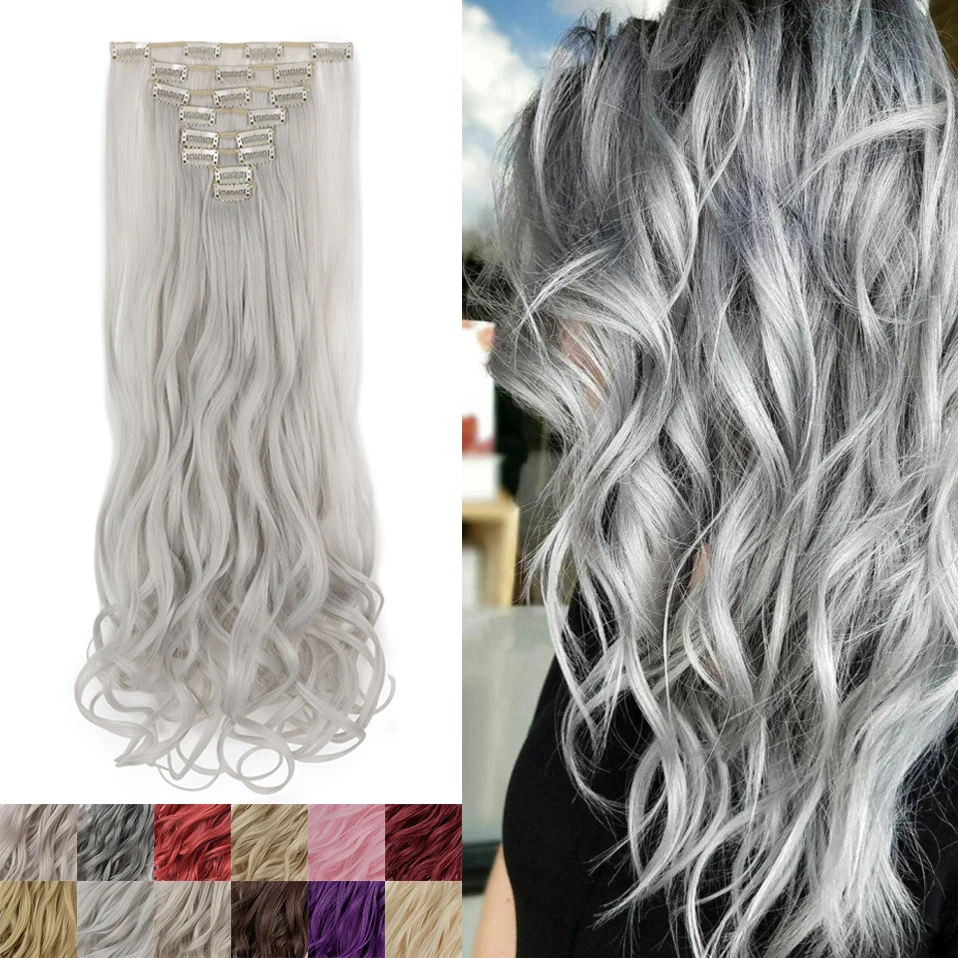 Top Trends: HAIRRO 24inch Clip In Hair Extensions Long Wavy 8pcs / set Synthetic Clip In Hairpieces Silver Gray Clip On Hair For Women Shoppable Styles