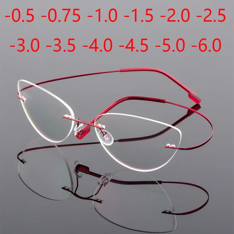 Top Trends: Rimless Cat Eye Titanium Alloy Glasses Men Ultralight Eyeglasses Women Frameless Eyewear Optical Myopia -0.5 -1.0 -1.5 To -6.0 Shoppable Styles