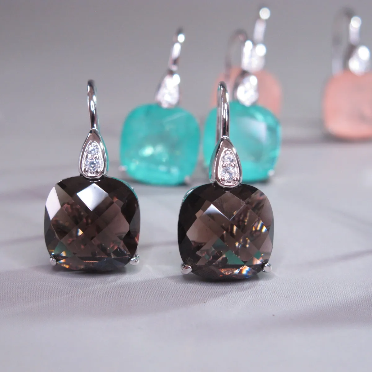 Top Trends: KQDANCE S925 Sterling Silver 12mm Lab Smoky Quartz Paraiba Tourmaline Morganite Emerald Gemstone Crystal Drop Earrings For Women Shoppable Styles - Image 2