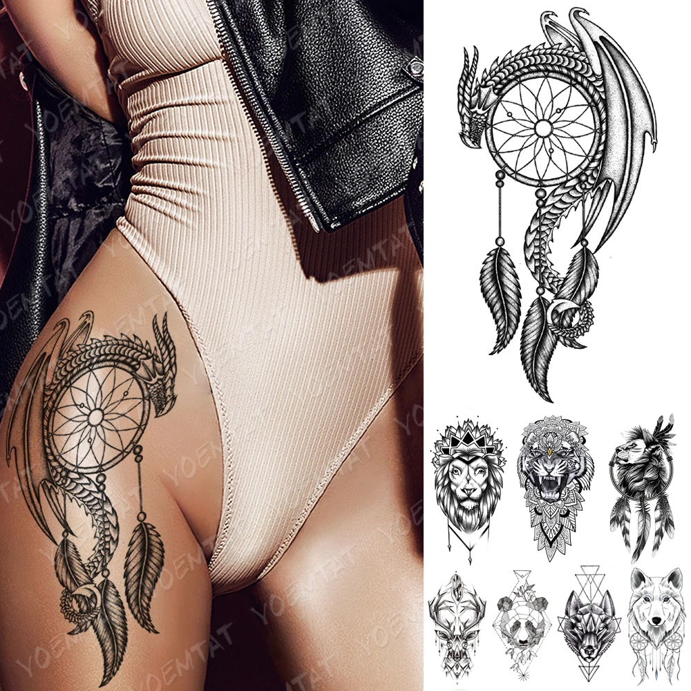 Top Trends: Waterproof Temporary Tattoo Stickers Dragon Lion Tiger Dream Catcher Tatto Panda Wolf Body Art Arm Fake Sleeve Tattoos Women Men Shoppable Styles