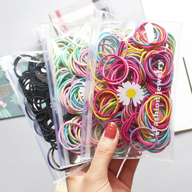 Top Trends: 100Pcs / Set Children Girls Hair Bands Candy Color Hair Ties Colorful Basic Simple Rubber Band Elastic Scrunchies Hair Accessories Shoppable Styles