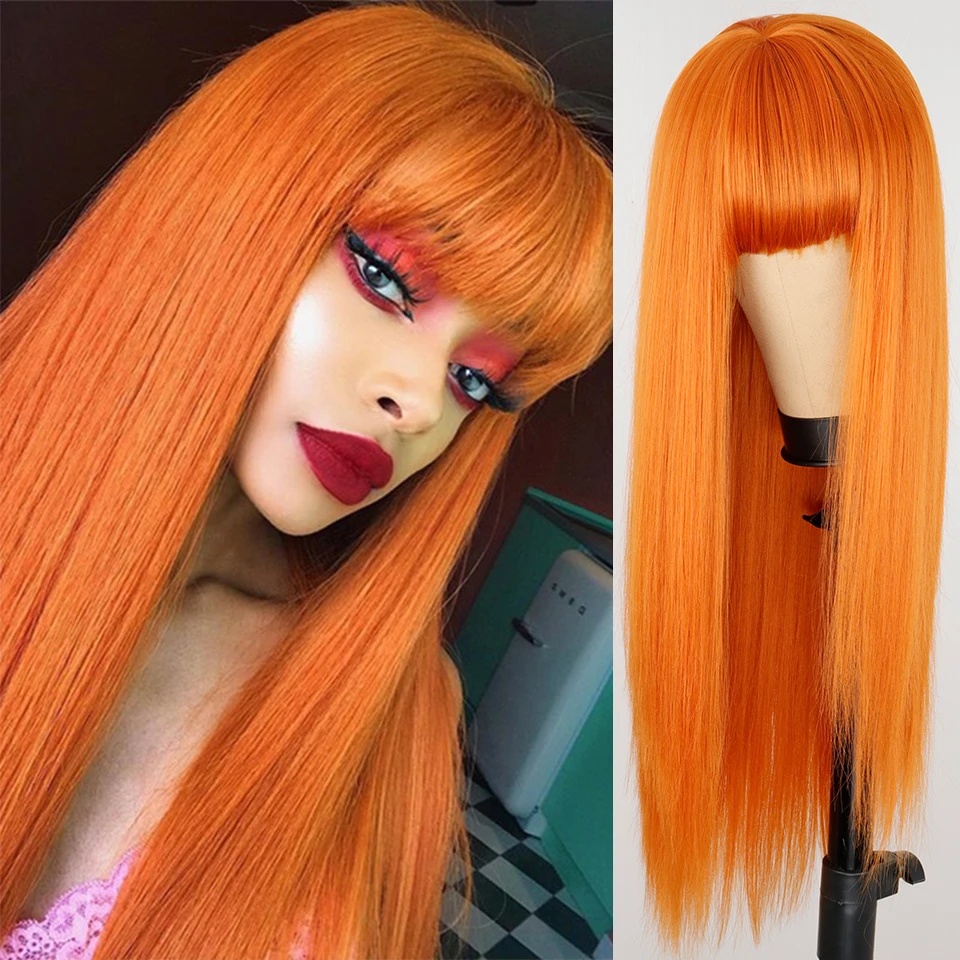 Top Trends: Long Orange Wig With Bangs Straight Orange Wigs For Women Cosplay Long Synthetic Orange Wig Natural Looking For Daily Wear Shoppable Styles