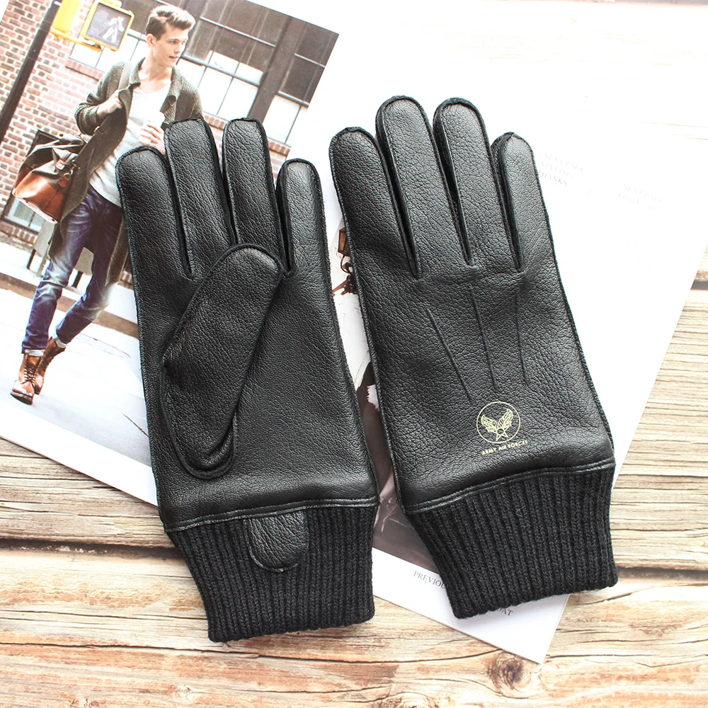 Top Trends: New Style Touch Screen Men&#039;s Deerskin Gloves High-quality Genuine Leather With Fleece Lining Driving Pilot Gloves Shoppable Styles