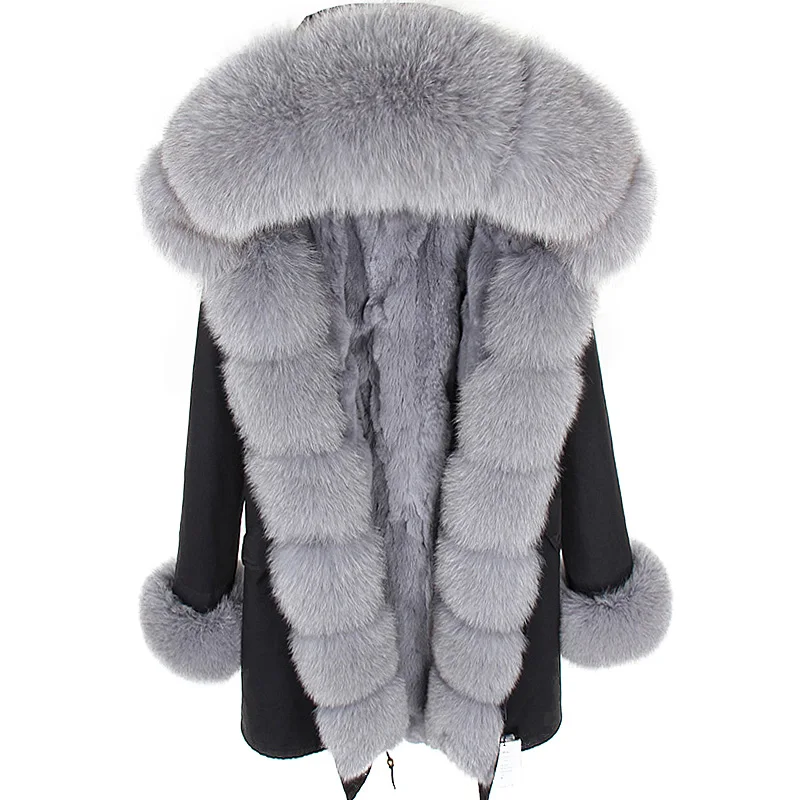 Top Trends: Maomaokong Women Jacket With Natural Fur Real Rabbit Fur Lined Long Parka New Fox Fur Collar Parkas Women&#039;s Coats Fur Coat Shoppable Styles