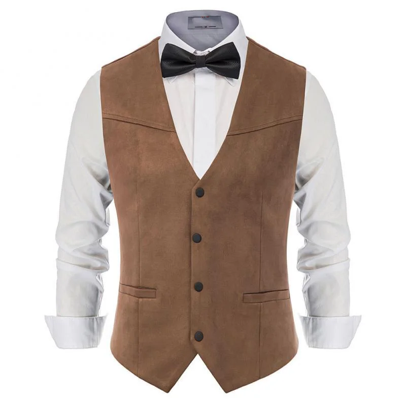 Top Trends: Men&#039;s Suede Leather Suit Vest Casual Western Vest V-neck Snap Button Placket Sleeveless Jacket Shoppable Styles