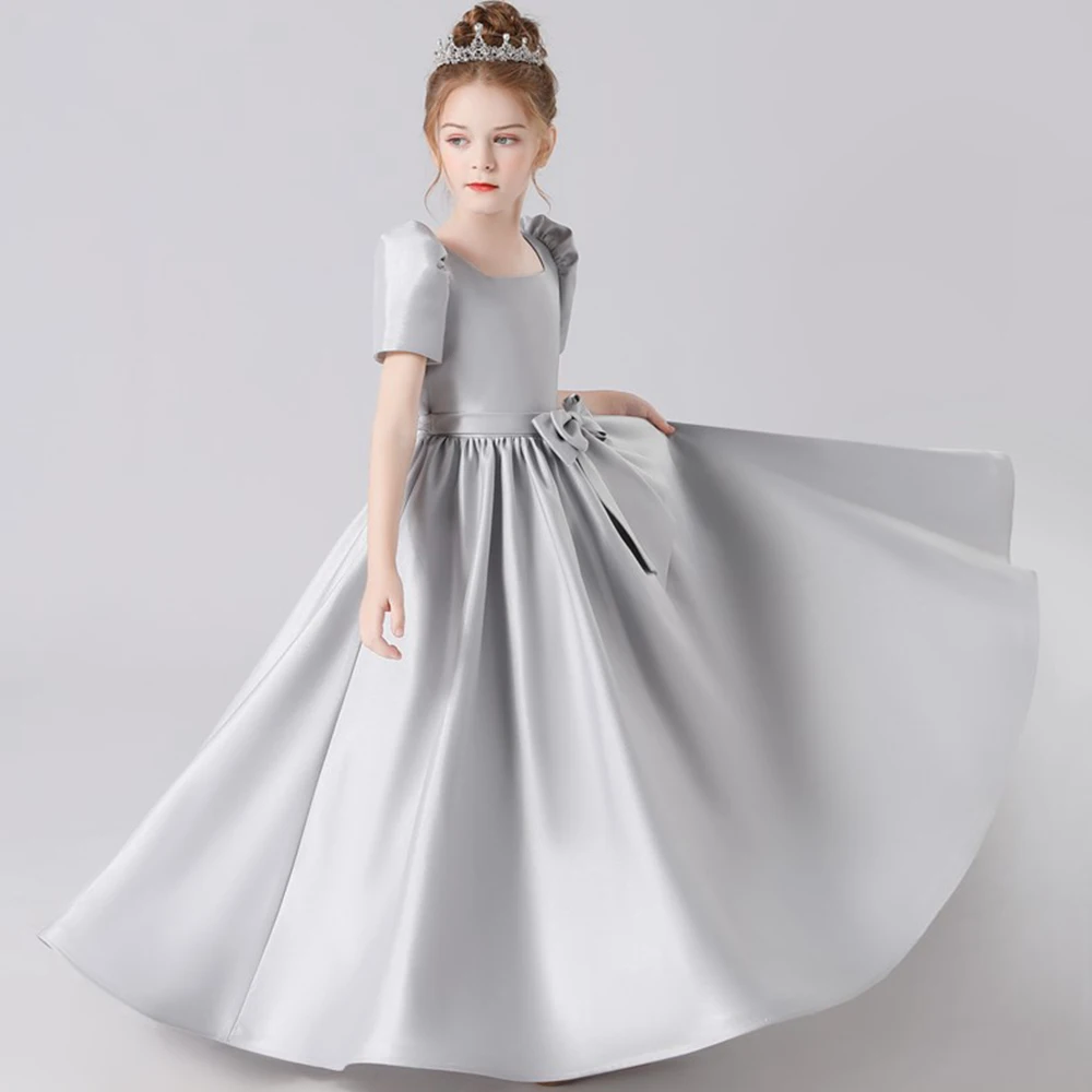 Top Trends: Dideyttawl Bow Girls Birthday Party Pageant Gown Princess Satin Puff Sleeves Flower Girl Dress Junior Bridesmaid Dress NEW Shoppable Styles