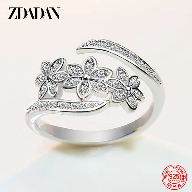 Top Trends: ZDADAN 925 Sterling Silver Fashion Adjustable Open CZ Flowers Ring For Women Temperament Jewelry Accessories Gift Shoppable Styles