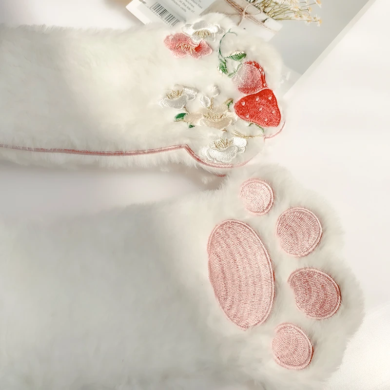 Top Trends: Winter Kawaii Scarf Gloves Set Women Plush Japanese Fashion Cute Cat Paw Embroidery Neck Warm Fuzzy Fluffy Girls Long Scarves Shoppable Styles - Image 5