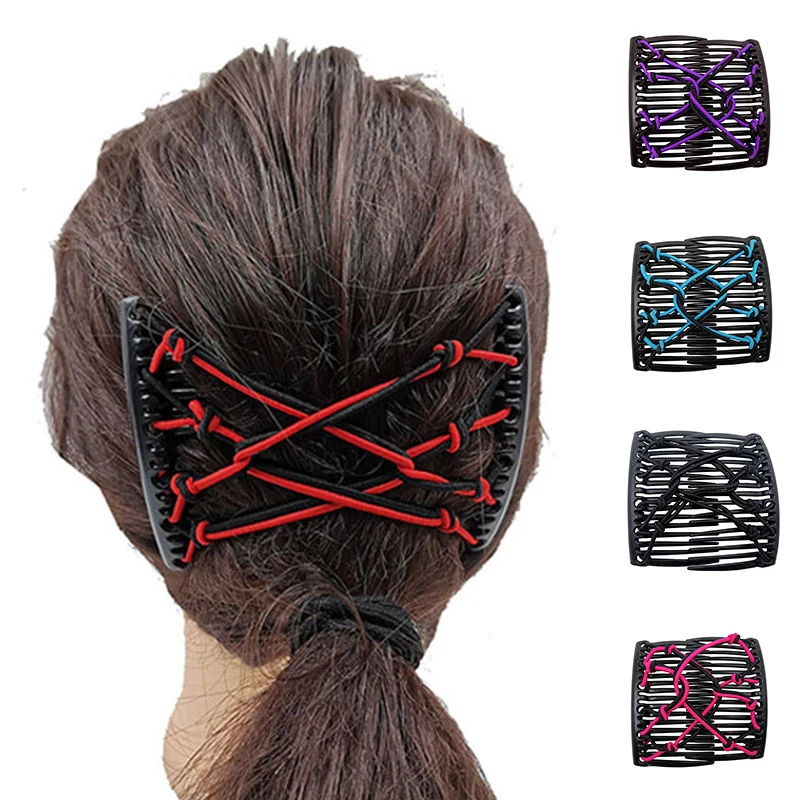 Top Trends: Retro Magic Hair Clip Stretchy Knotted Double Comb Elastic Hair Combs Ponytail Holder Barrettes Hairpins Women Hair Accessories Shoppable Styles