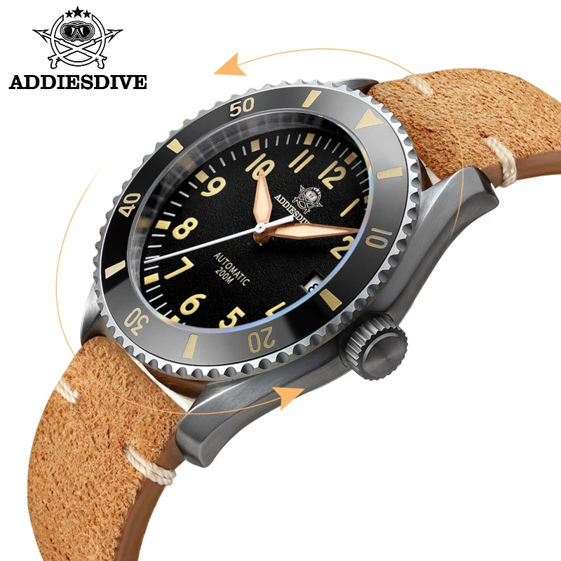 Top Trends: Addies Dive Men's Diver Watch Retro Brown Leather Velvet Band Digital Luminous 20Bar Sapphire Reloj Hombre NH35 Automatic Watch Shoppable Styles