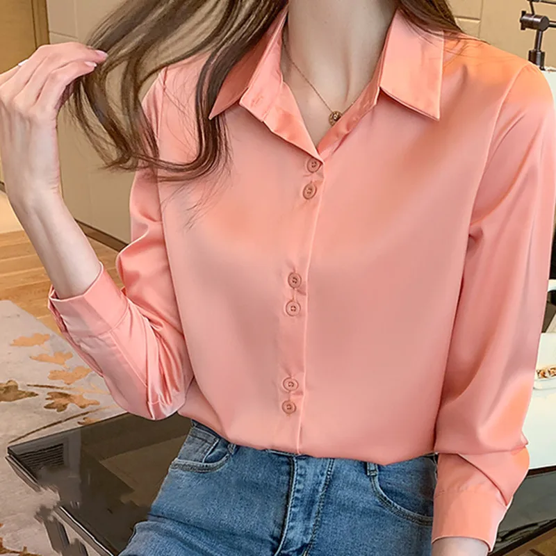 Top Trends: Women's Silk Shirts V-neck Solid Laides Tops Womens 2023 Autumn Fashion Satin Long Sleeve Blouses Button Up White OL Vintage Top Shoppable Styles