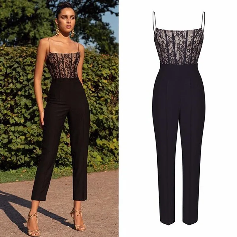 Top Trends: 2022 New Fashion Hot Sexy Charming Womens Summer Lace Jumpsuit Sleeveless Slim Party Straight Leg Long Trousers Romper Shoppable Styles