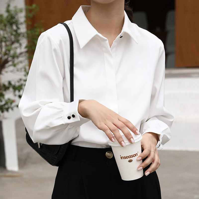 Top Trends: OL Style Formal Women White Shirts Turn-Down Collar Blouse Tops Elegant Workwear Female Blusa Single-Breasted Shirts Long Sleeve Shoppable Styles