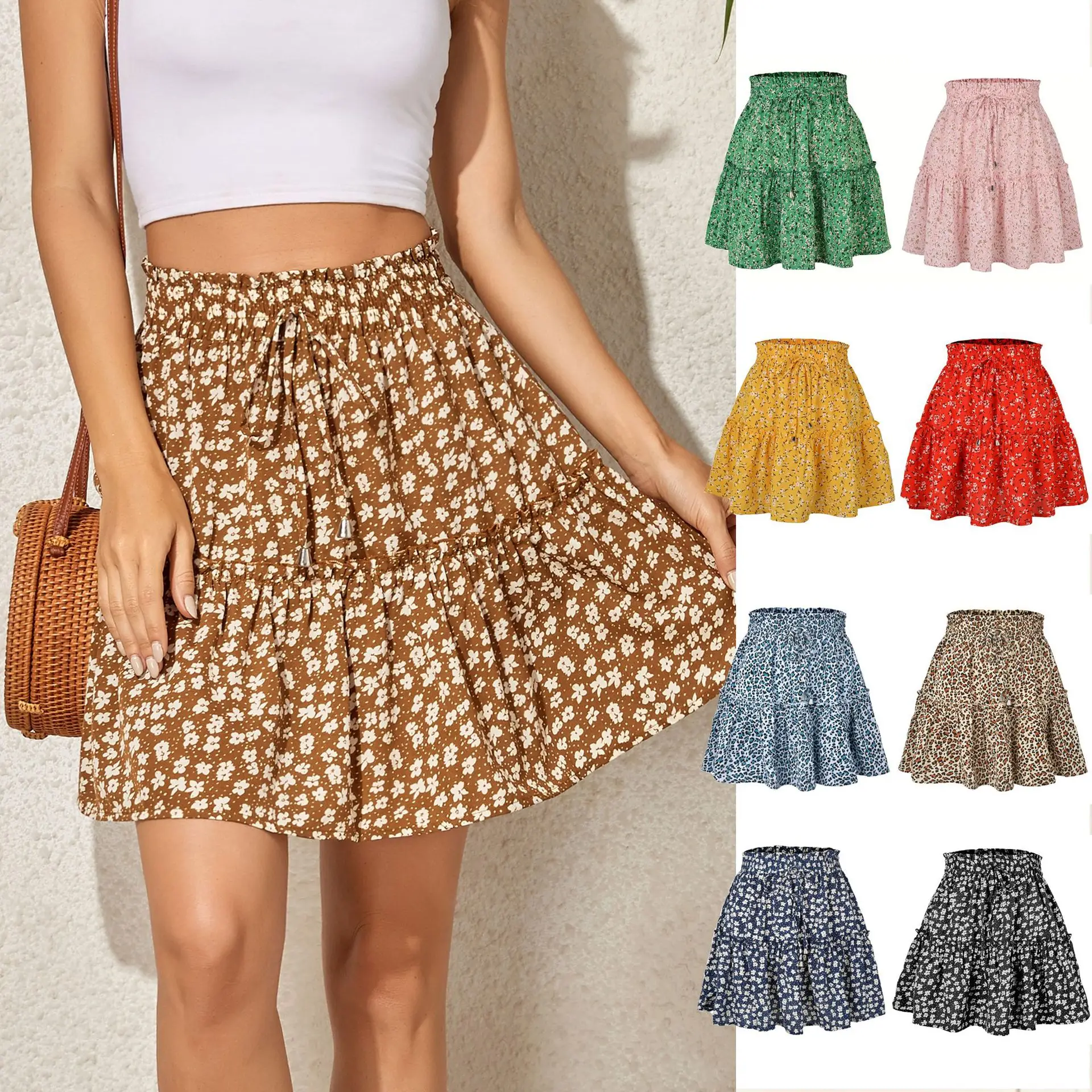 Top Trends: 2023 Hot Sexy Ins Women's High Waist Fashion Printed Skirt Bohemian Style Small Floral A-line Female Mini Skirts Womens Shoppable Styles