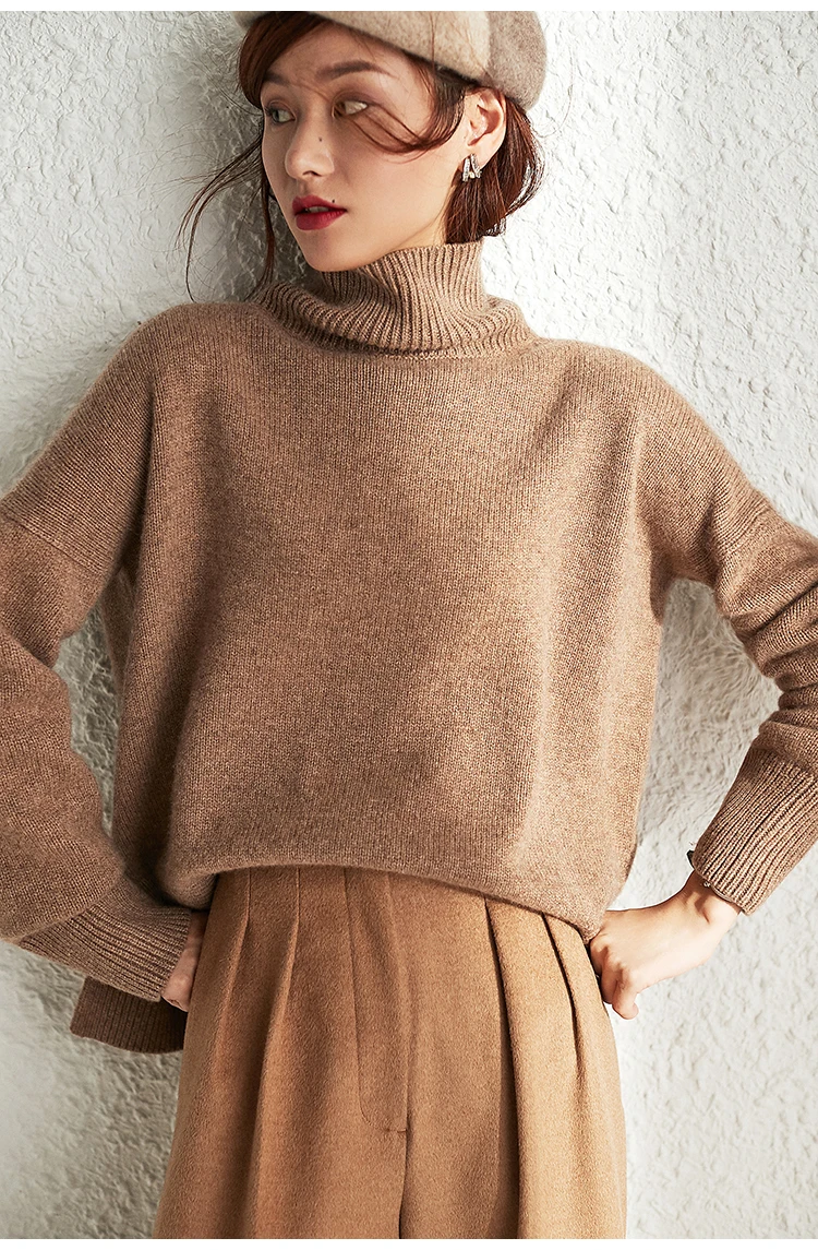 Top Trends: Autumn And Winter New Turtleneck Cashmere Sweater Women 100% Wool Knitted Sweater Long Sleeve Thick Lazy Wind Sweater Loose Larg Shoppable Styles - Image 3