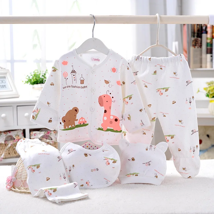 Top Trends: 5pcs Newborn Baby Boy Girl Clothes Set Soft Cotton Underwear Animal Print T Shirt And Pants Cotton Clothing 0-3 Months Shoppable Styles