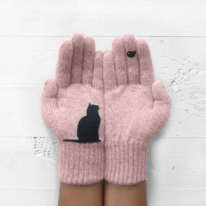 Top Trends: Winter Gloves For Men Women Teens Cute Cat And Bird Printed Thermal Knitted Gloves, Windproof Winter Warm Mittens Glove Soft Shoppable Styles - Image 3