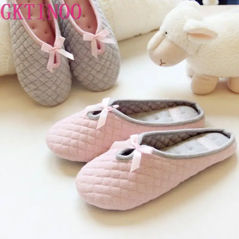 Top Trends: Lovely Bowtie Winter Women Home Slippers For Indoor Bedroom House Soft Bottom Cotton Warm Shoes Adult Guests Flats Shoppable Styles