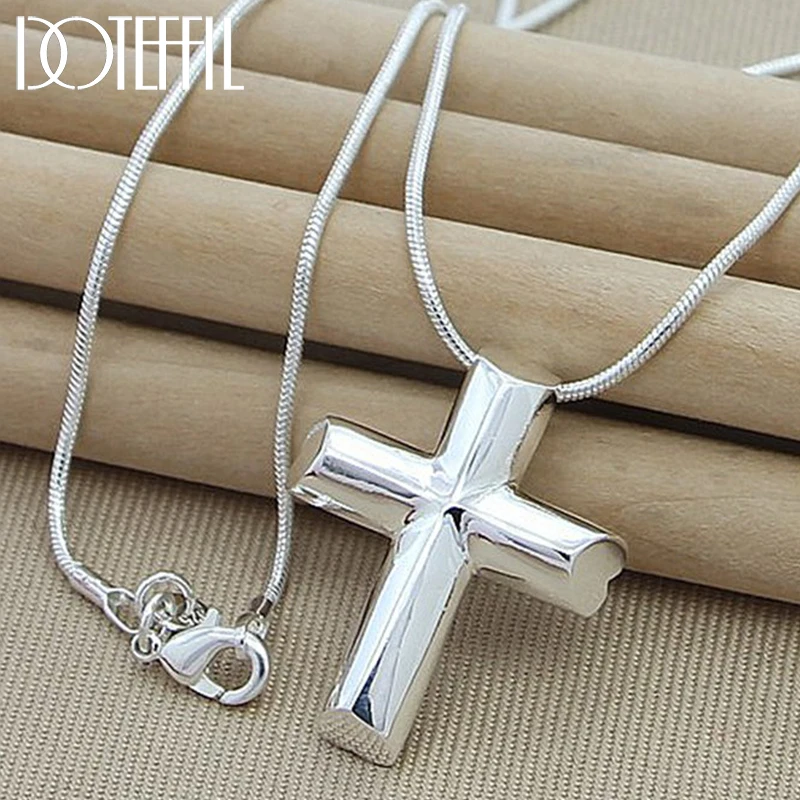 Top Trends: DOTEFFIL Genuine 925 Sterling Silver Cross Necklace Fashion Jewelry Pendant 18 Inches Snake Chain Women Wedding Engagement Gift Shoppable Styles