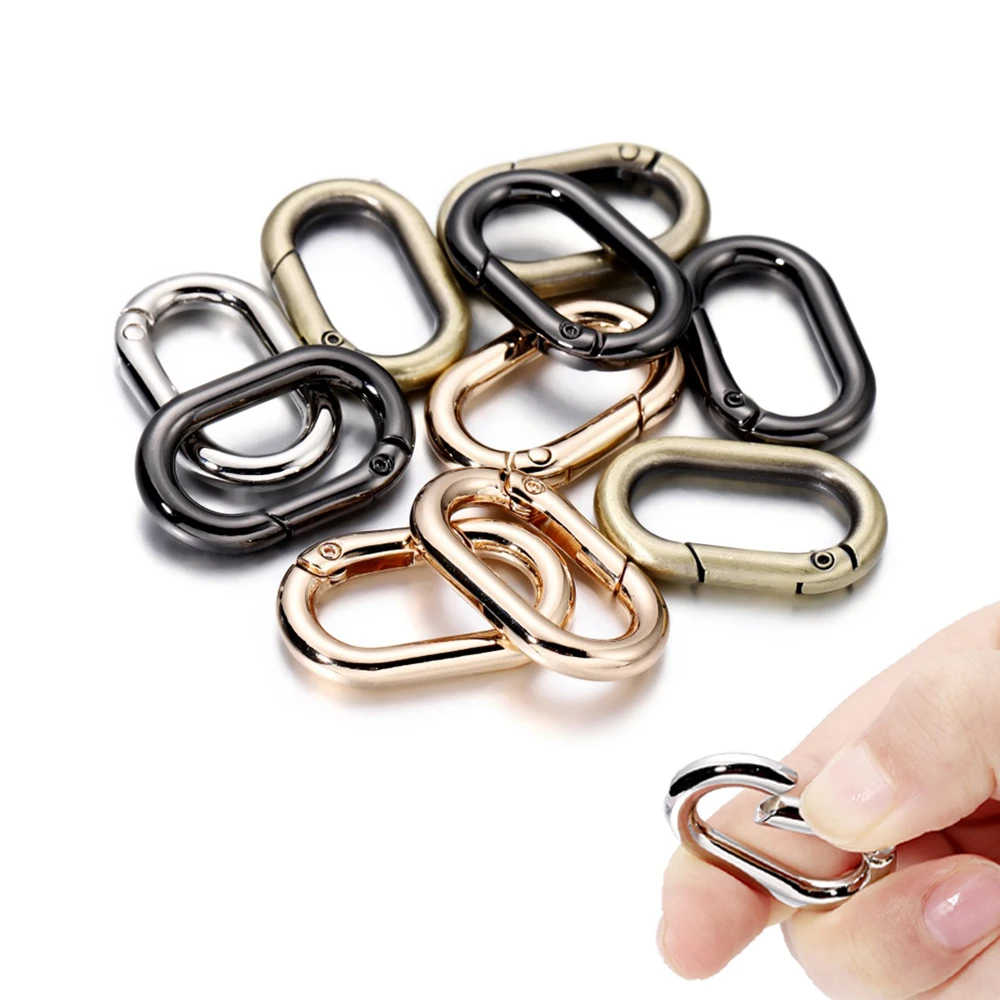 Top Trends: 5Pcs / lot Metal Oval Ring Spring Clasps Openable Carabiner Keychain Bag Clips Hook Dog Chain Buckles Connector For DIY Jewelry Shoppable Styles