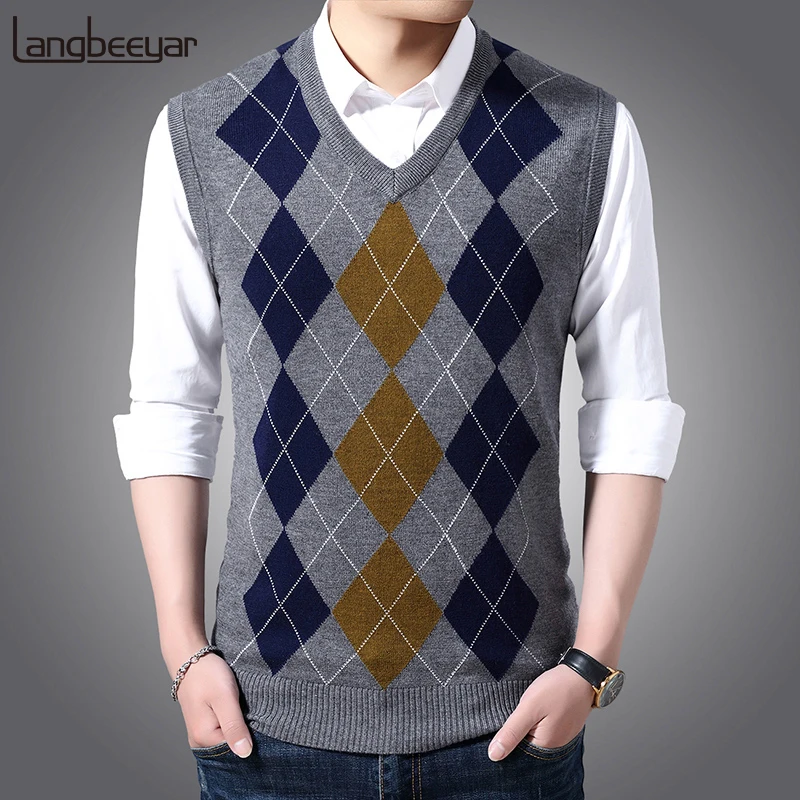 Top Trends: New Fashion Brand Sleeveless Sweater Mens Pullover Vest V Neck Slim Fit Jumpers Knitting Patterns Autumn Casual Clothing Men Shoppable Styles