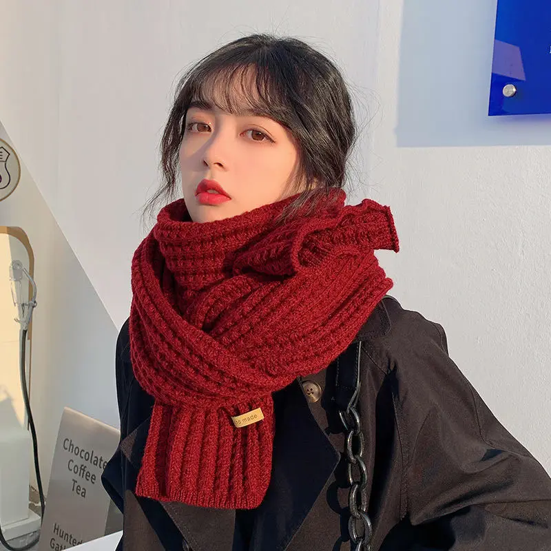 Top Trends: Winter Scarf Women New Korean Woolen Scarf Lovers Men And Women Thicken Warm Students Net Red Solid Color Knitted Scarves Bib Shoppable Styles