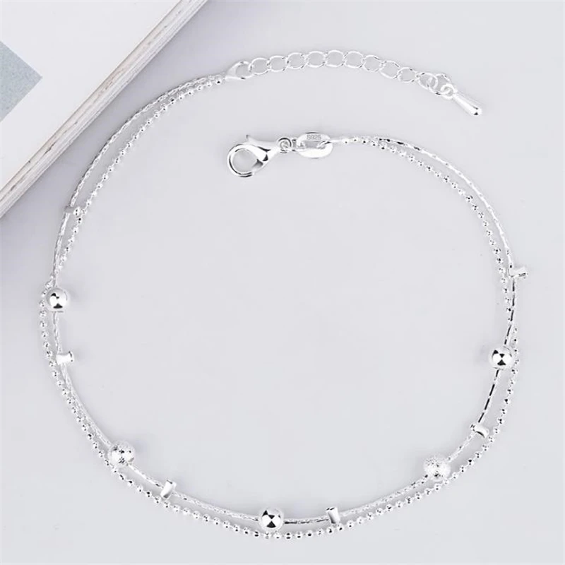 Top Trends: KOFSAC Trendy Simple Double Layer Ankles Chain Bracelet Barefoot Sandal Beach Jewelry 925 Sterling Silver Anklets For Women Gift Shoppable Styles