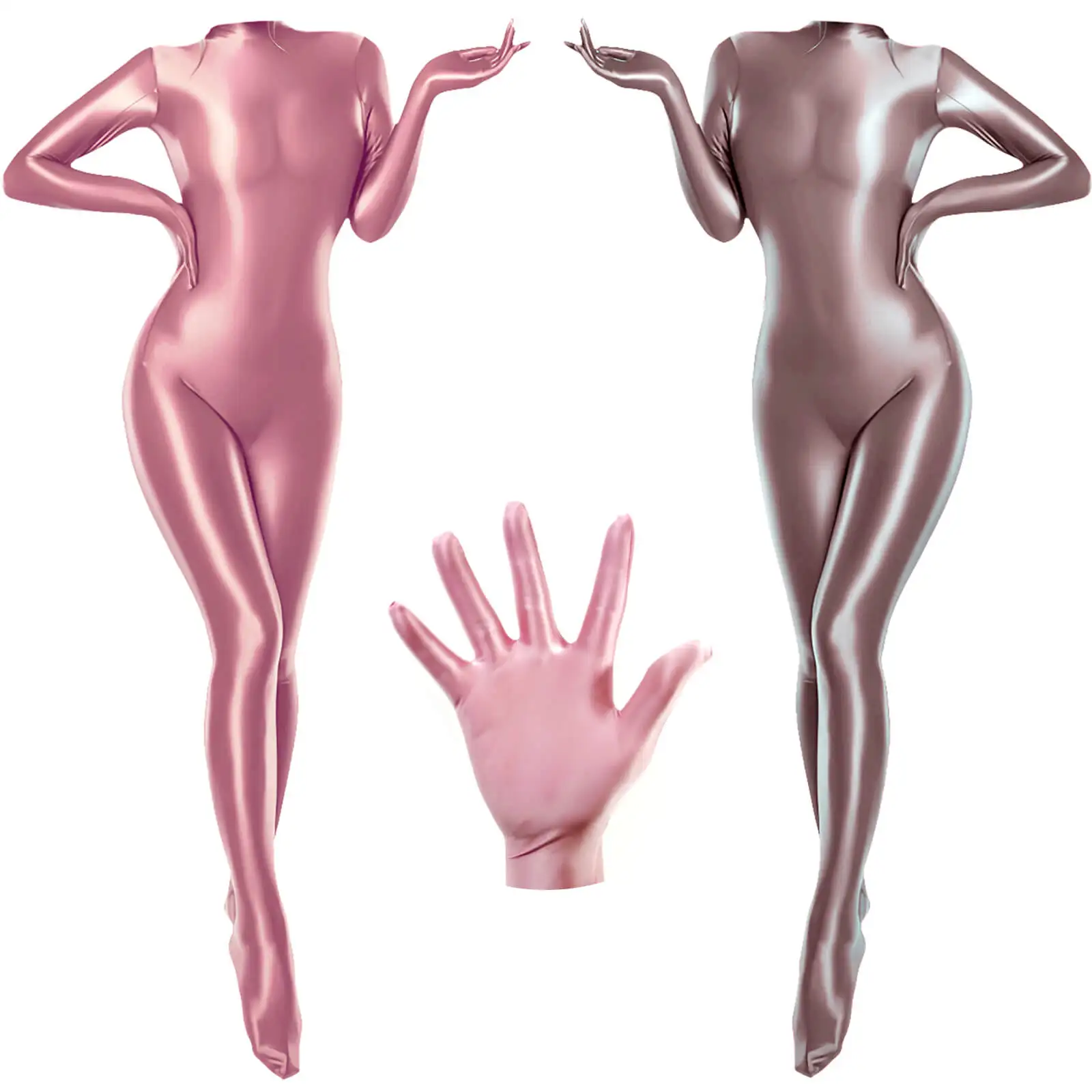 Top Trends: Metelam One-Piece Glossy Satin Long Sleeve Zipper Back Full Length Leotard With Finger Gloves Catsuit Plus Size Shoppable Styles