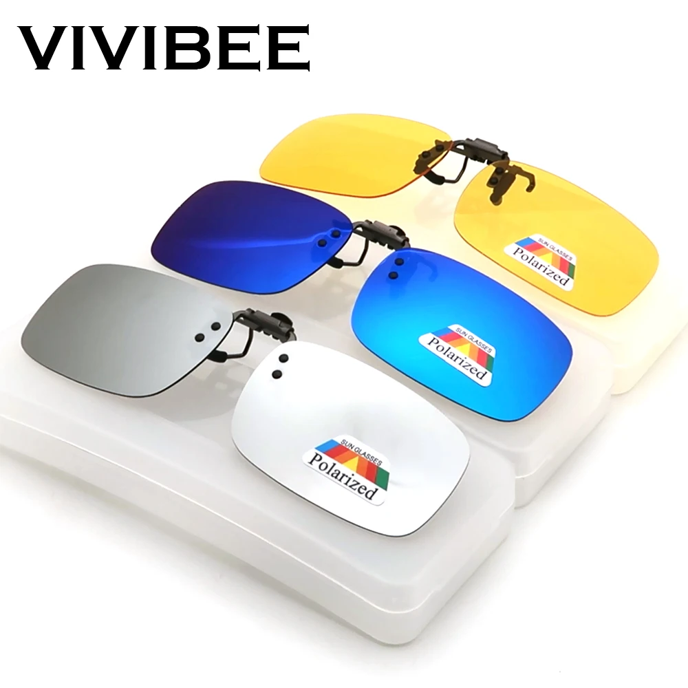 Top Trends: VIVIBEE Mirror Blue Flip Up Clip On Sunglasses Fishing Men Square Polarized Lens Metal Night Vision Driving UV400 Women Glasses Shoppable Styles