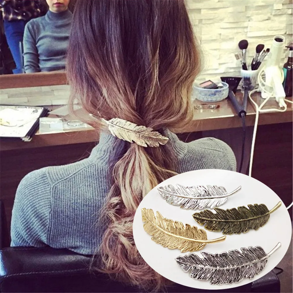 Top Trends: New Alloy Vintage Hair Clip Feather Leaf Shape Barrette Metal Hairpins For Women Lady Headwear Hair Accessories Shoppable Styles - Image 2