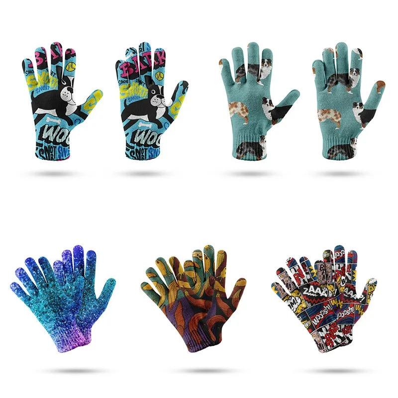 Top Trends: Women's Spring Touch Screen Gloves 3D Printing Splicing Knitted Sports Mitten Men's Stretch Ride Bike Five Finger Gloves Shoppable Styles