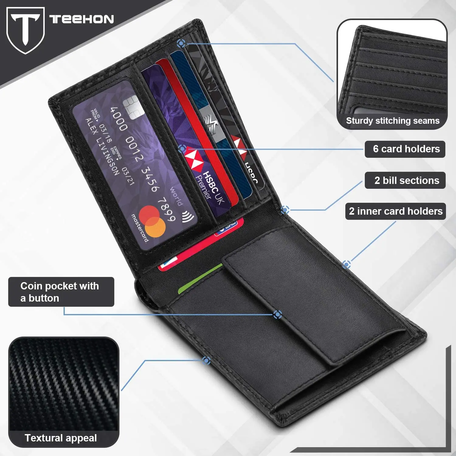 Top Trends: TEEHON Wallets For Men Carbon Fibre Leather Fashion Business Purse RFID Blocking Bifold Coin Pocket Men's Wallet Shoppable Styles - Image 5