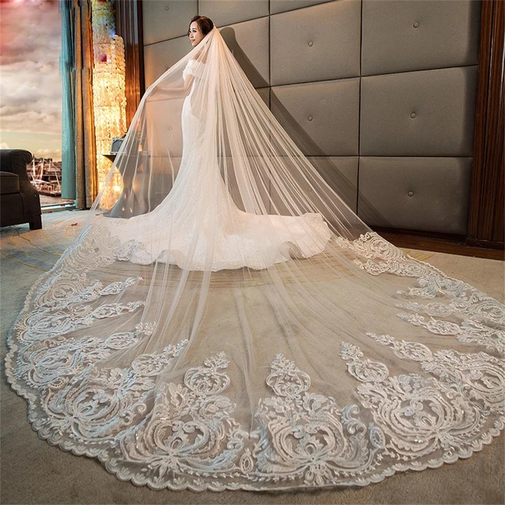 Top Trends: Luxury High Quality White / Ivory Long Bridal Veils Cathedral Length Lace Applique 4M Wedding Veil With Comb Wedding Accessories Shoppable Styles