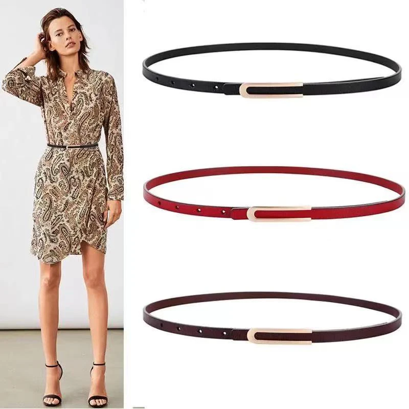 Top Trends: New Fashion Personality Metal Buckle Women PU Thin Belt Designer All-Match Ladies Trouser Dress Decoration Waistband Shoppable Styles