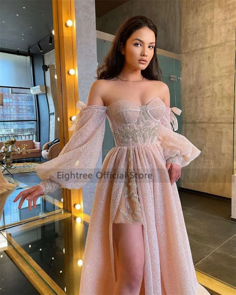 Top Trends: Eightree Pink Wedding Dresses 2021 Puff Long Sleeve Bride Dress Split Side A Line Sexy Beach Wedding Gowns Robe De Mariee Shoppable Styles - Image 3