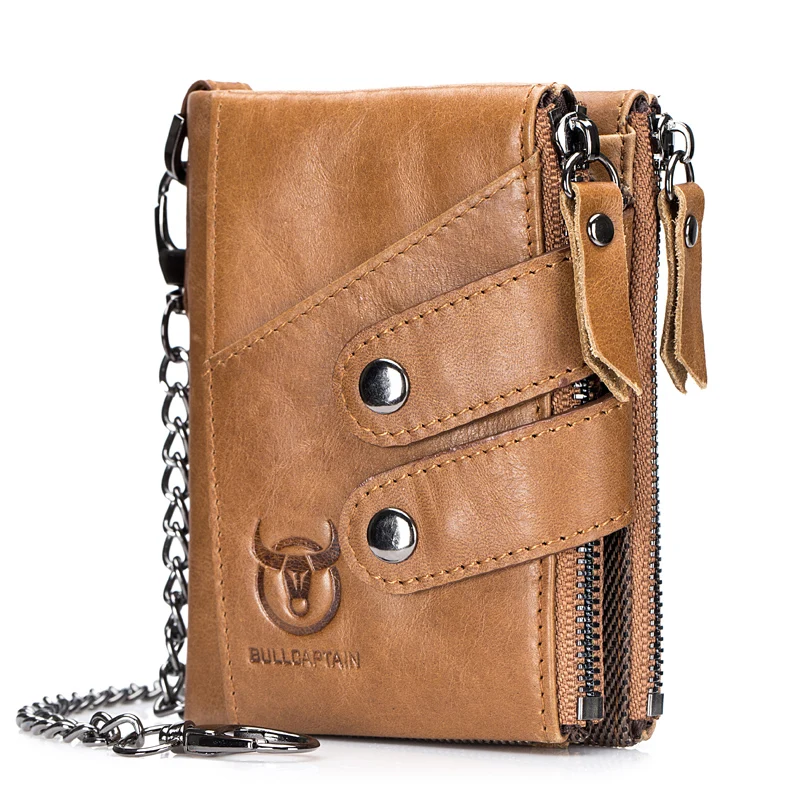 Top Trends: Quality Genuine Leather Men Wallet Brand Zipper Man Purse Vintage Cow Leather Male Card Coin Bag With Iron Chain Shoppable Styles