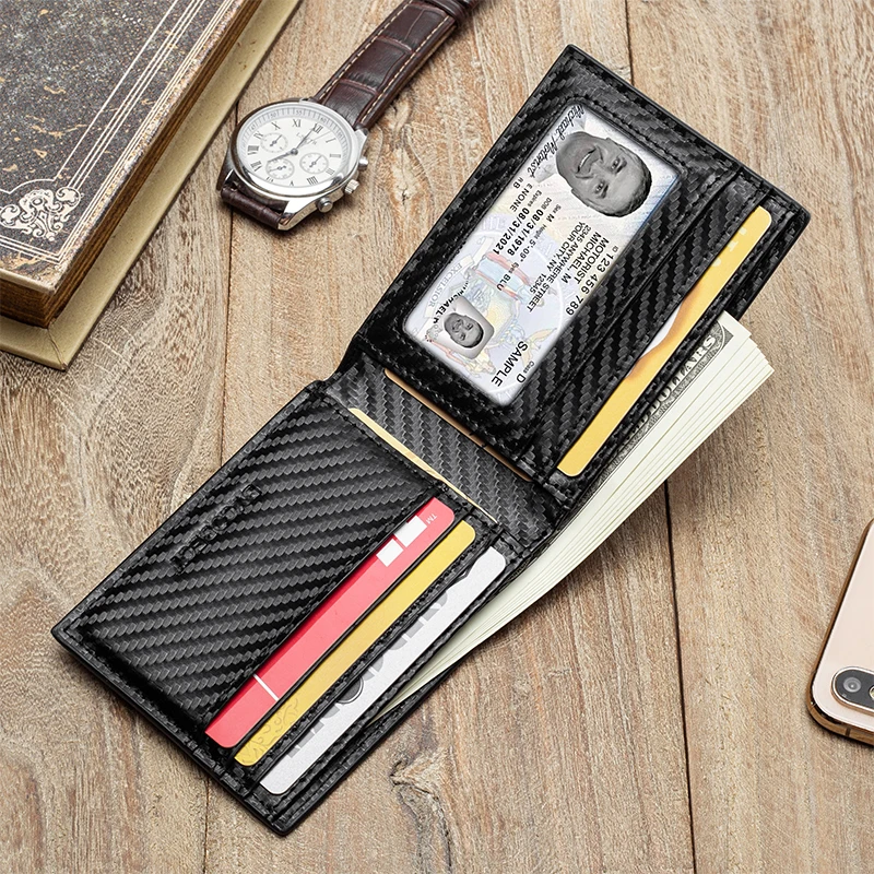 Top Trends: Customized Ultra-thin Men&#039;s Wallet Money Clip Carbon Fiber ID Card Holder Wallet RFID Slim Money Clips Bags Purse Cartera Hombre Shoppable Styles