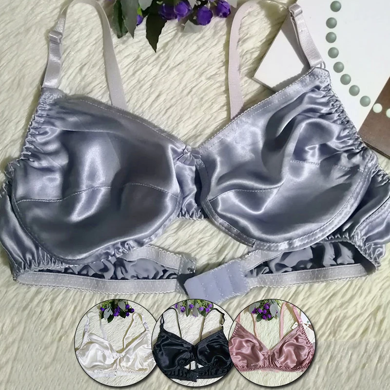 Top Trends: Silk Bra Single Layer Satin Silk Bra Women Girls Ultra-Thin Breathable Seamless Underwear Fashion Pure Color Large Size Mulberry Shoppable Styles