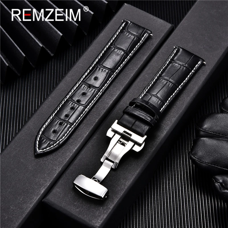 Top Trends: Genuine Leather Watchband Calfskin Men Women Replace Watch Band 18mm 20mm 22mm 24mm With Butterfly Buckle Watch Strap Shoppable Styles