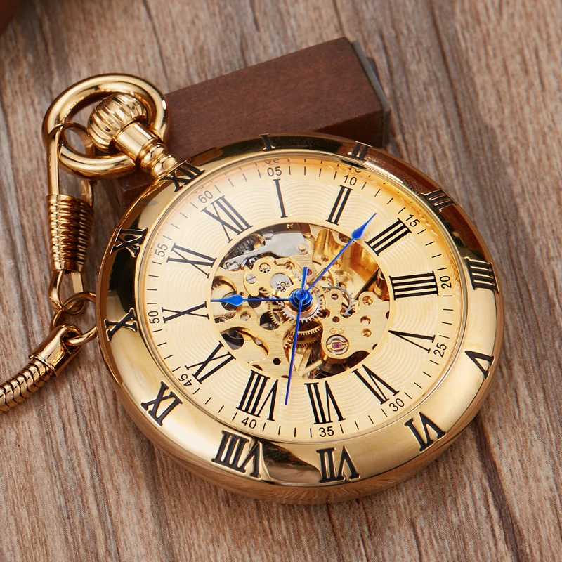 Top Trends: Luxury Copper Silver Automatic Mechanical Pocket Watch Clock Fob Chain Watch Men Roman Numbers Clock High Quality Pocket Watches Shoppable Styles