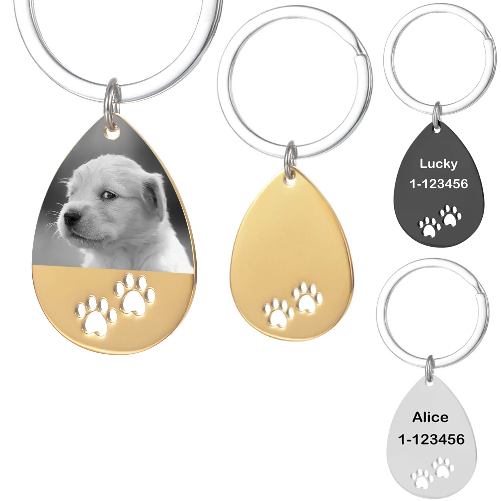 Top Trends: Personalized Custom Laser Engraved Stainless Steel Black Dog Tag Keychain Water-Drop Pendant Gold Color Pendant Ring Shoppable Styles